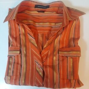 Ashley‎ Stewart Womens Button Up Long Sleeve Blouse 18 Orange Stripe Boho Color